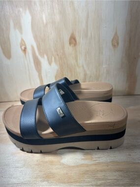 Reef Black Double-Strap Platform Slide Sandals Women’s Size 7